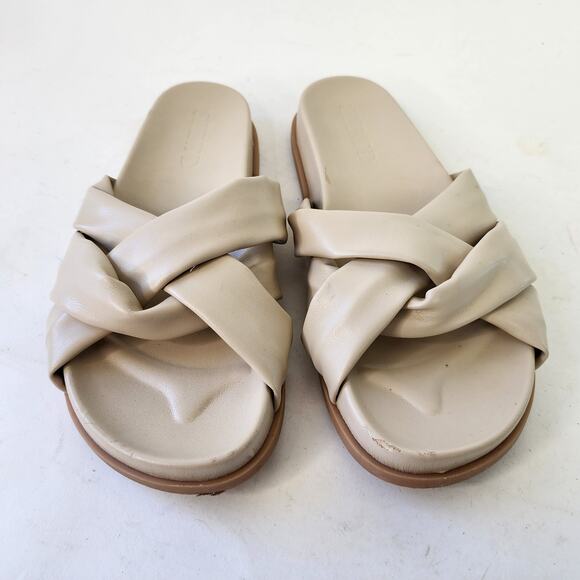 Silent D Helena Slide Sandals EU 37 US 7 Beige Crisscross Knot Slides - Picture 2 of 6